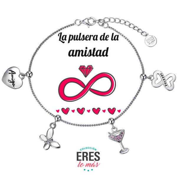 [9125820] Pulsera eres lo más amigas cadena rodiada con cuatro colgantes plata
