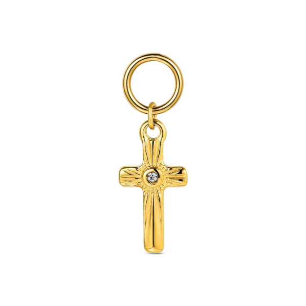 [9125616] Charm de acero 316 chapado 18 kt cruz con cristal waterproof 14.8 mm