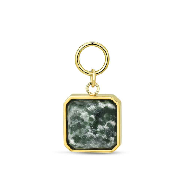 [9126058] Charm de acero 316 chapado 18 kt hexagonal con piedra verde waterproof