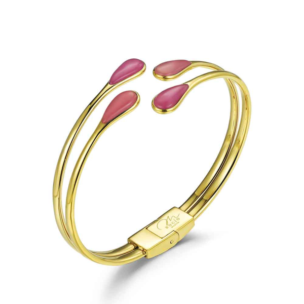 [9125988] Brazalete de acero 316 chapado 18 kt doble jade teñido rosa y fucsia 50 x 60 mm waterproof
