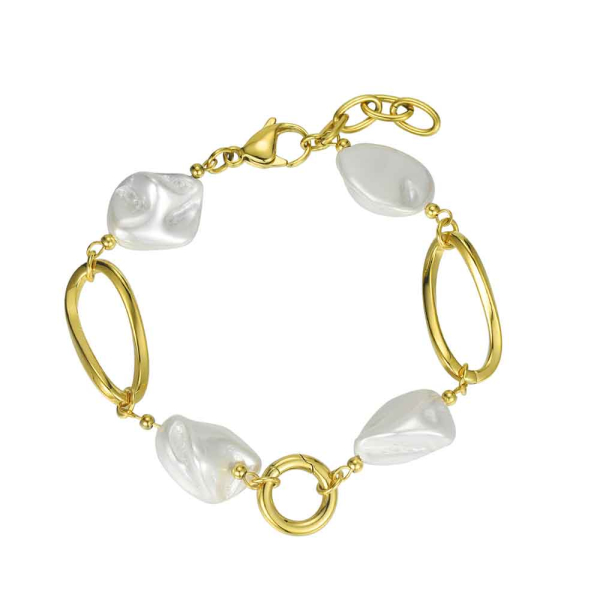 [9125993] Pulsera para charm de acero 316 chapado 18 kt eslabones con perlas sintéticas waterproof