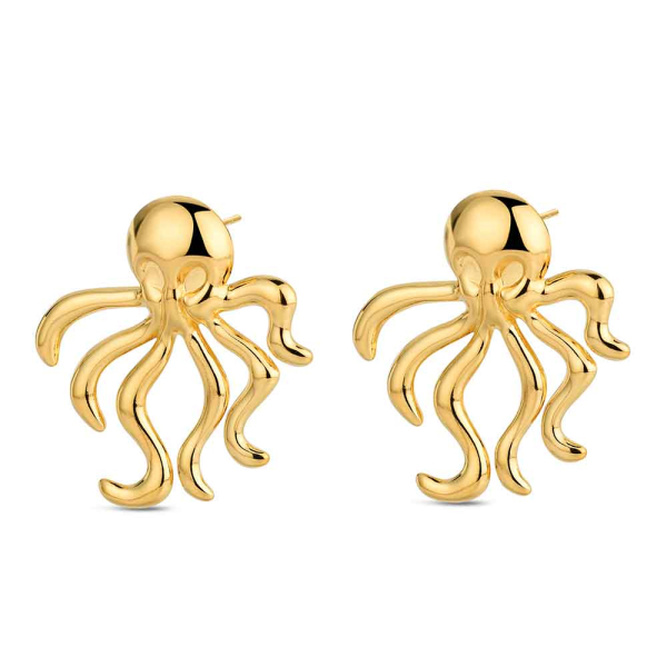 Pendientes de acero 316 chapado 18 kt pulpo de 38 mm presión waterproof