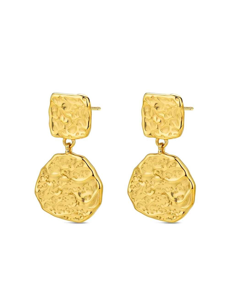 Pendientes de Acero 316L Chapados en Oro de 18K Largos con Disco y Cuadrado Irregulares