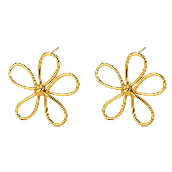 Pendientes de acero 316 chapado 18 kt flor de 40 mm cierre presión waterproof